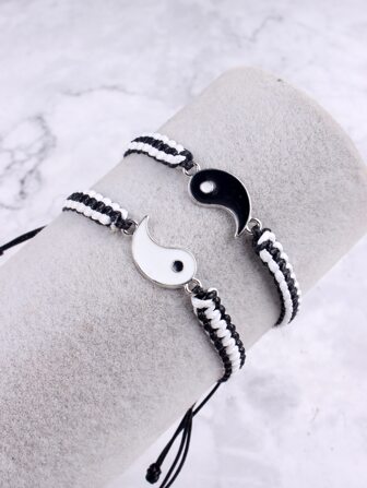 Pulsera trenzada con decoración Yin y Yang para hombre de 2 piezas a la moda y popular para regalo de joyería y para un aspecto elegante