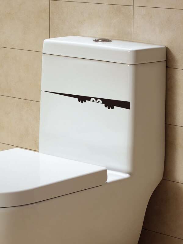 Cartoon Graphic Toilet Lid Decal, Black Cute Closestool Sticker For