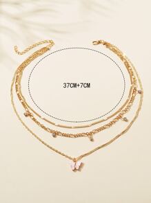 水鑽和蝴蝶墜飾多層次項鍊 - 彩色 - 查看 3