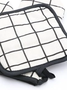 2 chiếc Bộ khăn trải nhà bếp họa tiết kẻ sọc - Đen và trắng - Xem 3