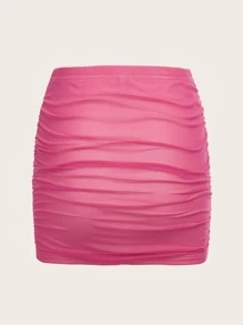 SHEIN ICON Dopamine Dressing Ruched Mesh Bodycon Skirt