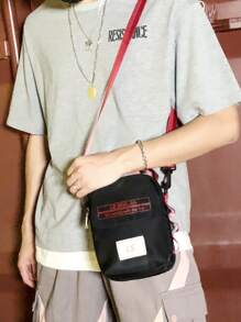 LESHAJIA Mini Men Letter Graphic Square Bag,Y2k,Fathers Day Gifts - Black - View 2