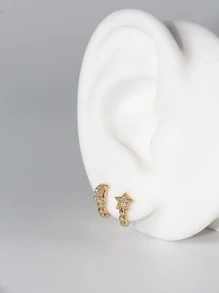 Vòng khuyên tai Khối Zirconia  Trang trí Sao & Mặt trăng - Vàng - Xem 3