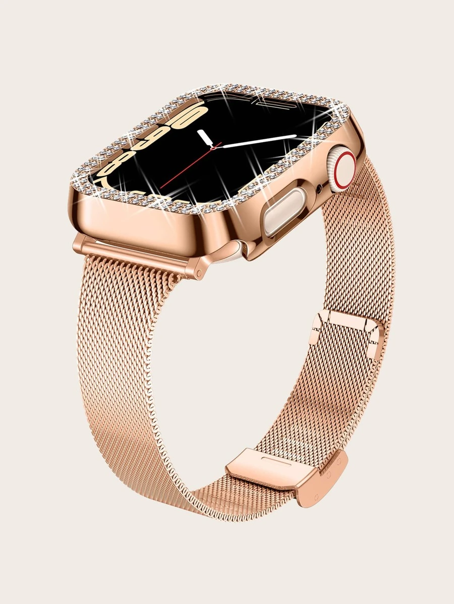 Apple Watch Tương thích với Vỏ trang trí Rhinestone và Dây đeo Từ tính - Vàng - Xem 1
