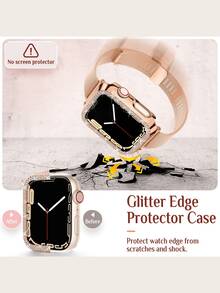 Apple Watch Tương thích với Vỏ trang trí Rhinestone và Dây đeo Từ tính - Vàng - Xem 5