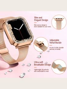 Apple Watch Tương thích với Vỏ trang trí Rhinestone và Dây đeo Từ tính - Vàng - Xem 6