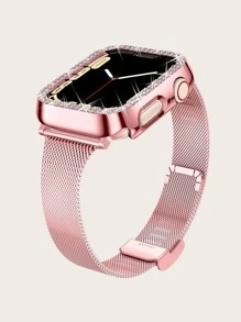con diseño de diamante de imitación Funda & magnético Correa de reloj compatible con Apple Watch - Rosa - Ver 1