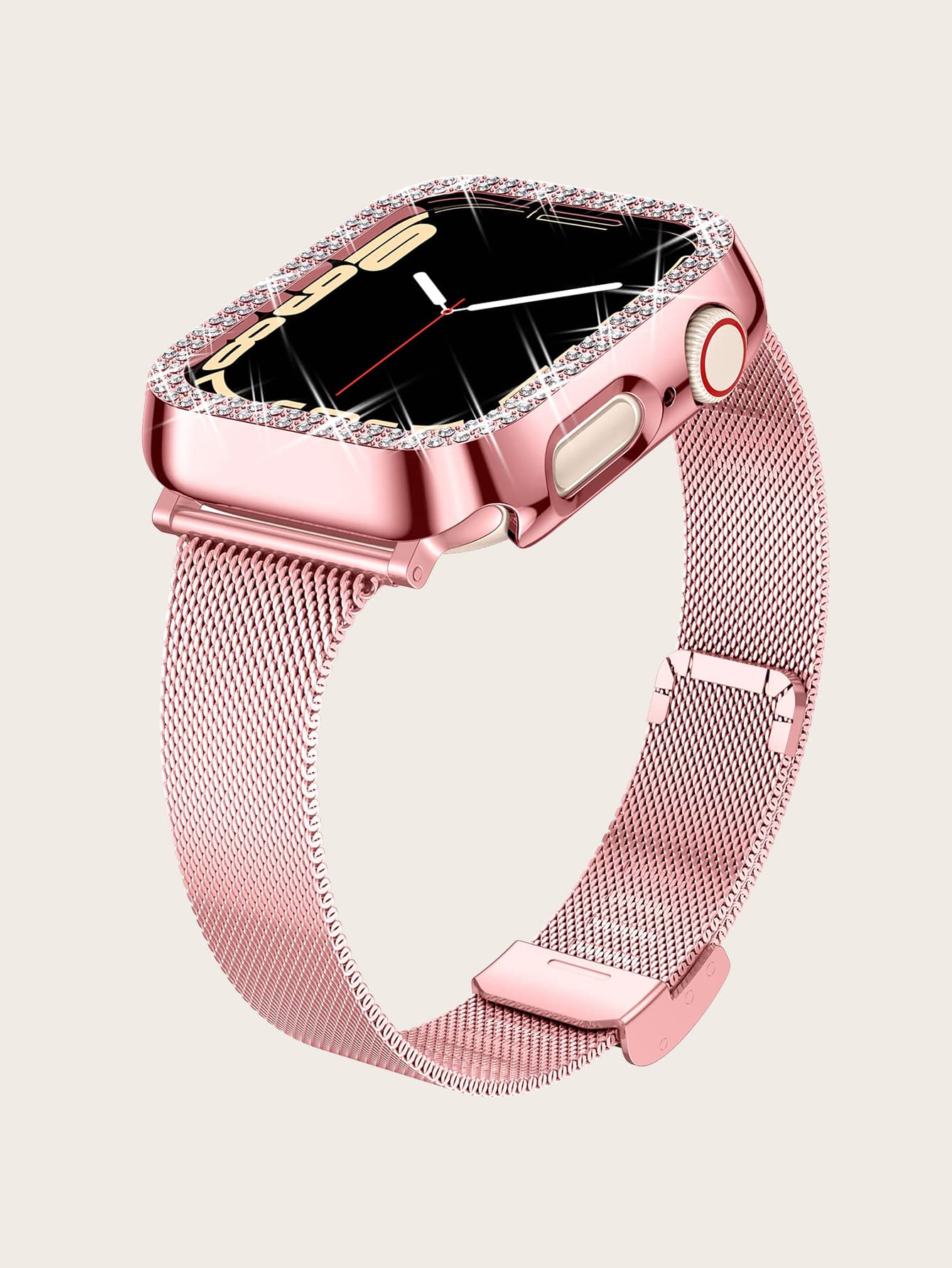 con diseño de diamante de imitación Funda & magnético Correa de reloj compatible con Apple Watch - Rosa - Ver 1