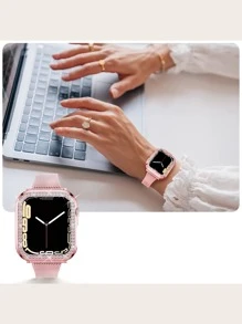 con diseño de diamante de imitación Funda & magnético Correa de reloj compatible con Apple Watch - Rosa - Ver 3