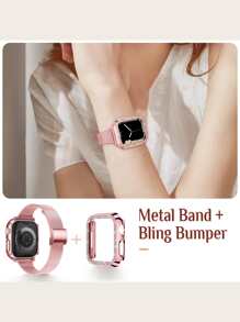 con diseño de diamante de imitación Funda & magnético Correa de reloj compatible con Apple Watch - Rosa - Ver 4