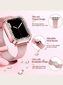 con diseño de diamante de imitación Funda & magnético Correa de reloj compatible con Apple Watch - Rosa - Ver 6