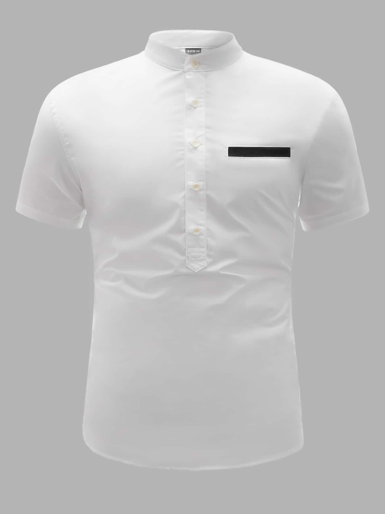 Shein Men Contrast Trim Patched Pocket Half Button Shirt Shein Usa