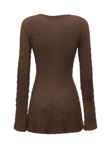 SHEIN ICON 90年代鐘形袖前繫帶紋理質感薄透上衣