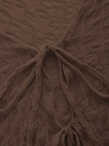 SHEIN ICON 90年代鐘形袖前繫帶紋理質感薄透上衣