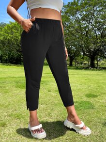 SHEIN EZwear 大碼高腰下擺開叉緊身褲