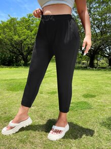 SHEIN EZwear 大碼高腰下擺開叉緊身褲