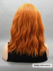 14英寸橘色短捲髮人造假髮帶劉海,女士假髮