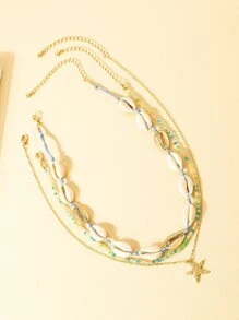 3pcs Shell & Starfish Decor Necklace - Multicolor - View 2