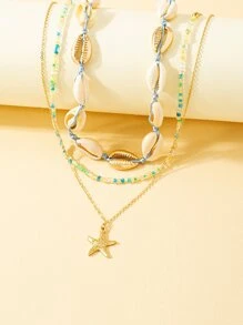 3pcs Shell & Starfish Decor Necklace - Multicolor - View 3