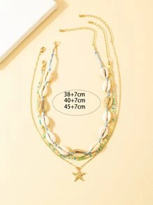 3pcs Shell & Starfish Decor Necklace - Multicolor - View 4