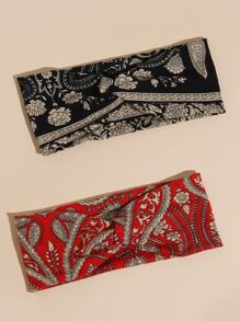 波西米亚风 2 件佩斯利花纹打结头带 发带 头巾头带 吸汗带