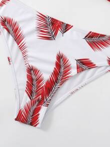 Summer Leaf Print Twist Push Up Bikini Set - Red - View 4
