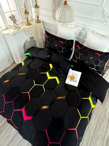 Geometric Pattern Duvet Cover Set Without Filler - Multicolor - View 3