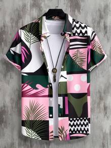 Manfinity RSRT Men 1pc Colour Block Tropical Print Shirt - Multicolor - View 1