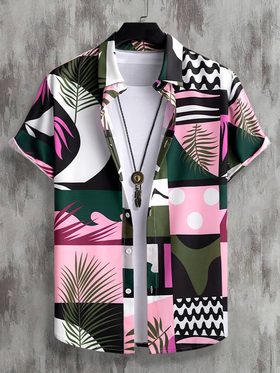 Manfinity RSRT Men 1pc Colour Block Tropical Print Shirt - Multicolor - View 1