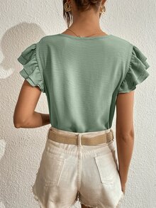 SHEIN Unity Crisscross Butterfly Sleeve Blouse - Mint Green - View 2