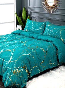 Metallic Marble Pattern Duvet Cover Set Without Filler - Multicolor - View 3
