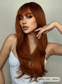 Peluca de cabello ondulado natural de 26 pulgadas con flequillo, diseño de cubo de cabello para niñas, hermosa y encantadora, adecuada para festivales, cosplay, fiestas, uso diario, Halloween, Navidad y otras ocasiones - Rojo - Ver 4