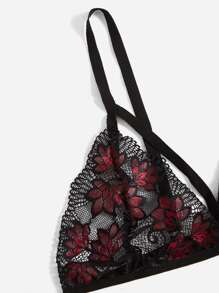 Floral Lace Garter Lingerie Set - Black - View 4