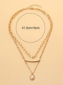 Faux Pearl Charm Layered Necklace - Yellow - View 4