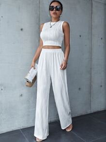 SHEIN Essnce Quần nữ màu trơn Giải trí - trắng - Xem 5