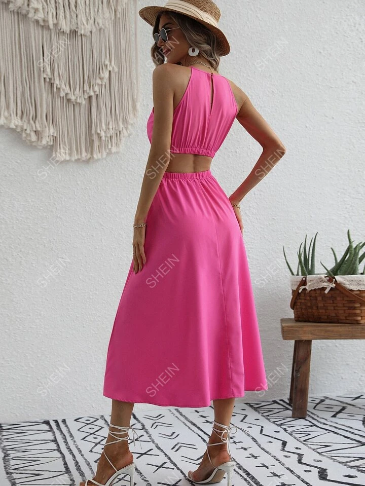 SHEIN VCAY Halter Neck Cut Out Back Dress | SHEIN USA 