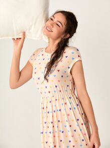 SHEIN 滿版心形印花蝙蝠袖睡裙