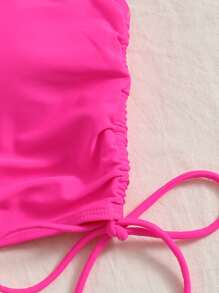 SHEIN Swim Plain Drawstring Side Bikini Top - Hot Pink - View 3
