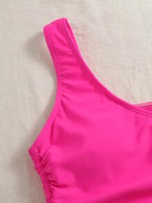 SHEIN Swim Plain Drawstring Side Bikini Top - Hot Pink - View 5