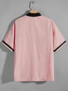 Aesthetic Post--Men 1pc Letter Graphic Baseball Collar Oversize Shirt - Baby Pink - View 2