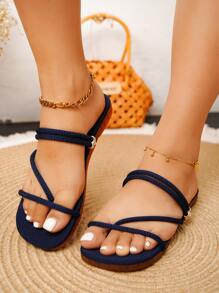 Thin Strap Thong Sandals - Navy Blue - View 3