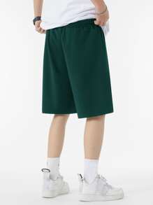Manfinity Hypemode Men's Loose Fit Letter Printed Drawstring Waist Shorts - Dark Green - View 2
