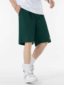 Manfinity Hypemode Men's Loose Fit Letter Printed Drawstring Waist Shorts - Dark Green - View 3