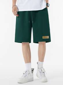 Manfinity Hypemode Men's Loose Fit Letter Printed Drawstring Waist Shorts - Dark Green - View 4