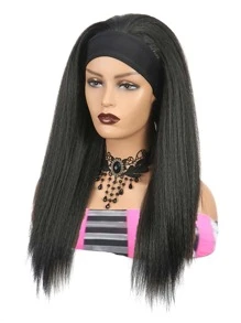 女士卷曲直发头带假发 合成 Yaki 直发 天然耐热头带假发 适合女性非洲发型 - 黑色 - 查看 3