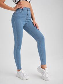 高腰緊身九分牛仔褲 - 淺色水洗藍 - 查看 3