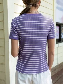 DAZY Áo thun nữ Sọc Giải trí - Màu tím - Xem 2
