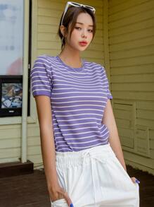 DAZY Áo thun nữ Sọc Giải trí - Màu tím - Xem 7