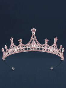 1pc Bride Pink Rhinestone Crown Headband Royal Tiaras Halloween - Baby Pink - View 2