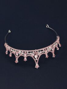 1pc Bride Pink Rhinestone Crown Headband Royal Tiaras Halloween - Baby Pink - View 3